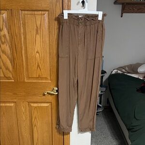 Stylish Tan Paperbag Waist Trousers